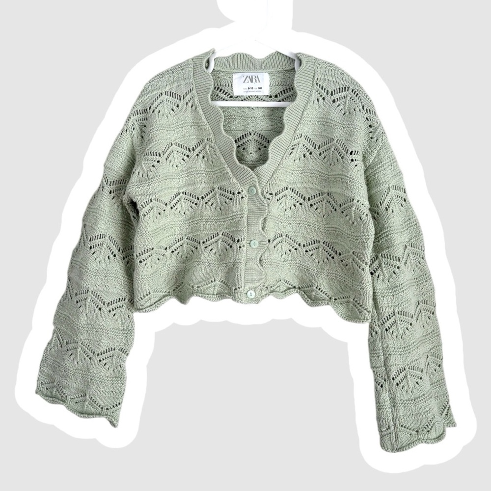 EUC Zara Girls Green Knit Button Up Sweater Size 9/10